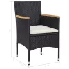  5 részes fekete kültéri polyrattan és akácfa étkezőszett