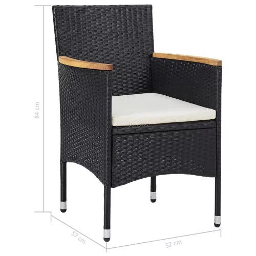  5 részes fekete kültéri polyrattan és akácfa étkezőszett