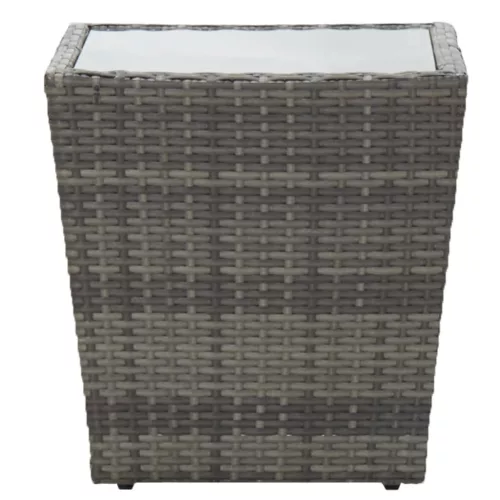  szürke polyrattan és edzett üveg teázóasztal 41,5x41,5x43 cm