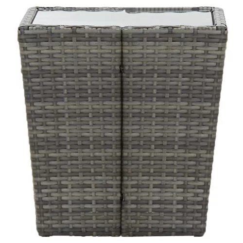  szürke polyrattan és edzett üveg teázóasztal 41,5x41,5x43 cm