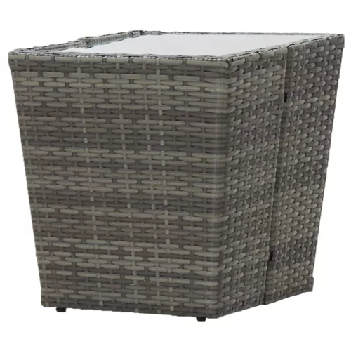  szürke polyrattan és edzett üveg teázóasztal 41,5x41,5x43 cm