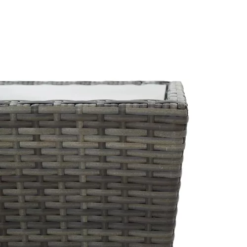  szürke polyrattan és edzett üveg teázóasztal 41,5x41,5x43 cm