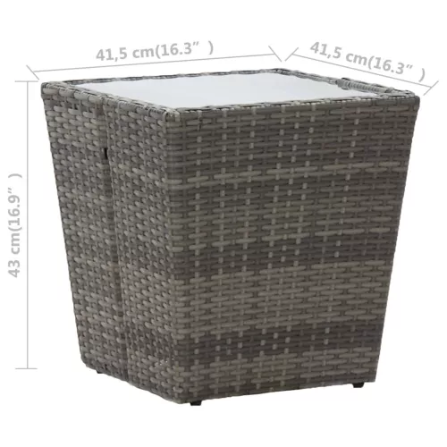  szürke polyrattan és edzett üveg teázóasztal 41,5x41,5x43 cm