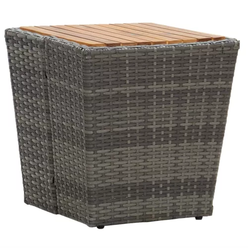  szürke polyrattan és tömör akácfa teázóasztal 41,5x41,5x43 cm