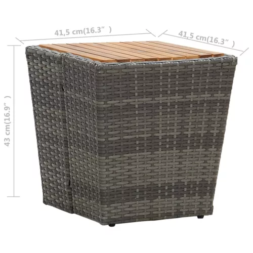  szürke polyrattan és tömör akácfa teázóasztal 41,5x41,5x43 cm