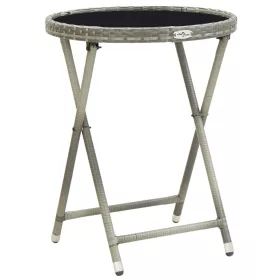  szürke polyrattan és edzett üveg teázóasztal 60 cm