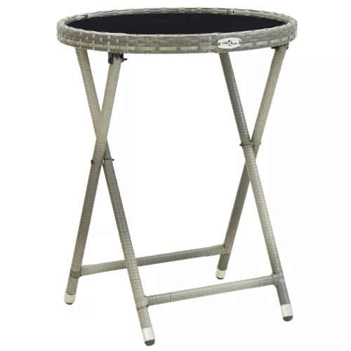  szürke polyrattan és edzett üveg teázóasztal 60 cm