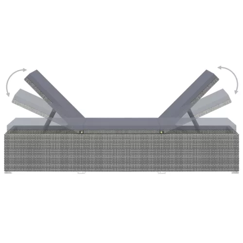  szürke polyrattan napozóágy párnával