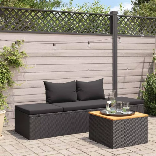  fekete polyrattan napozóágy párnákkal