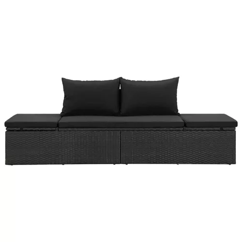  fekete polyrattan napozóágy párnákkal