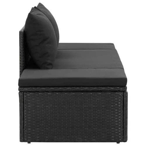  fekete polyrattan napozóágy párnákkal