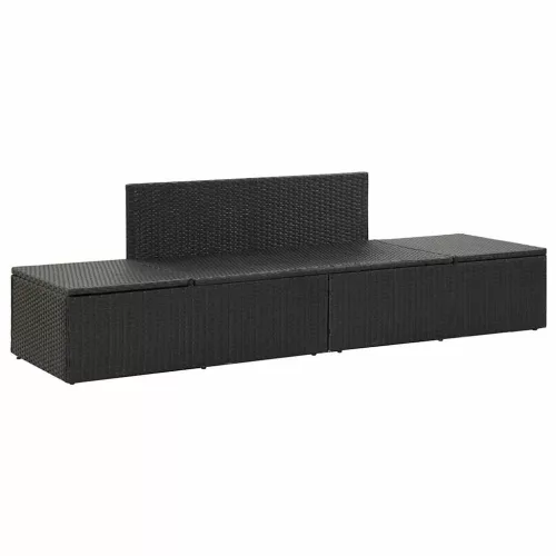  fekete polyrattan napozóágy párnákkal