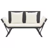  fekete polyrattan kerti pad párnákkal 176 cm