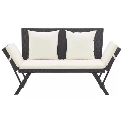  fekete polyrattan kerti pad párnákkal 176 cm