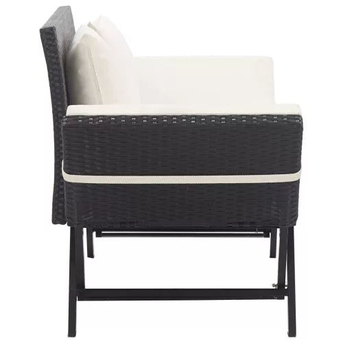  fekete polyrattan kerti pad párnákkal 176 cm