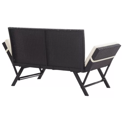  fekete polyrattan kerti pad párnákkal 176 cm