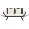  fekete polyrattan kerti pad párnákkal 176 cm