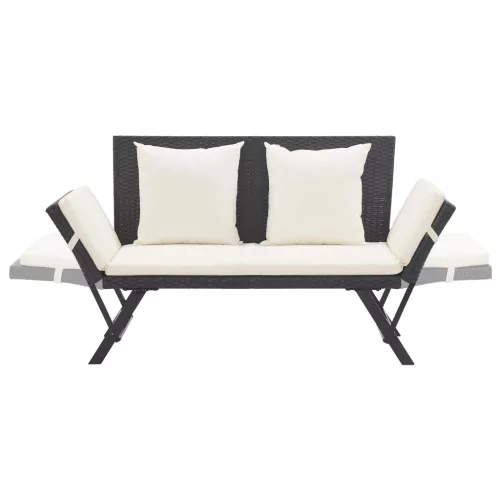 fekete polyrattan kerti pad párnákkal 176 cm