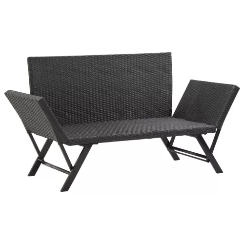  fekete polyrattan kerti pad párnákkal 176 cm