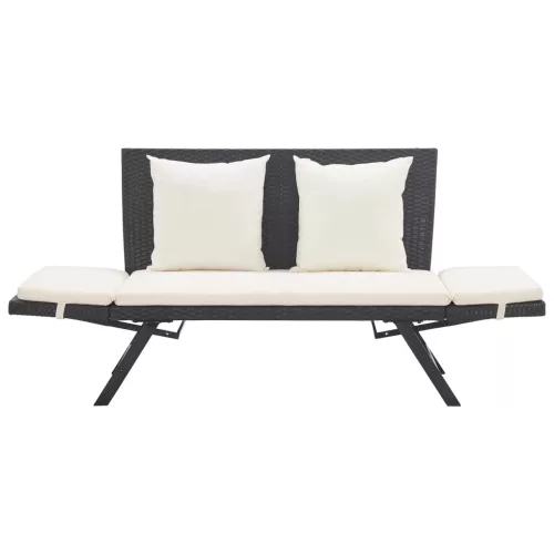  fekete polyrattan kerti pad párnákkal 176 cm