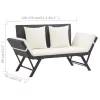  fekete polyrattan kerti pad párnákkal 176 cm