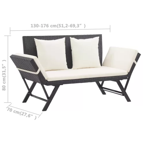  fekete polyrattan kerti pad párnákkal 176 cm