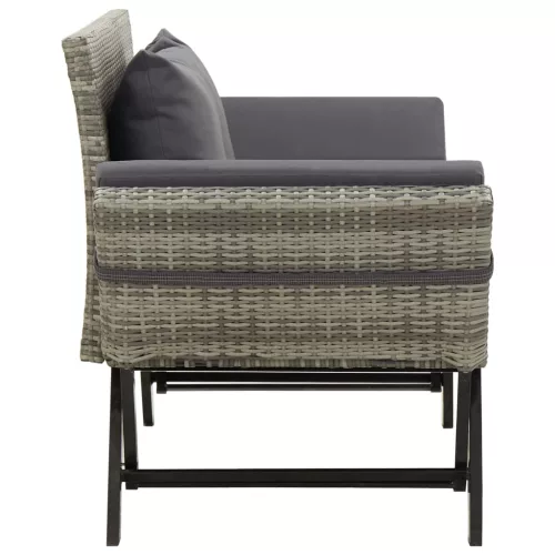 szürke polyrattan kerti pad párnákkal 176 cm