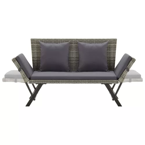  szürke polyrattan kerti pad párnákkal 176 cm