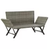  szürke polyrattan kerti pad párnákkal 176 cm