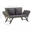  szürke polyrattan kerti pad párnákkal 176 cm