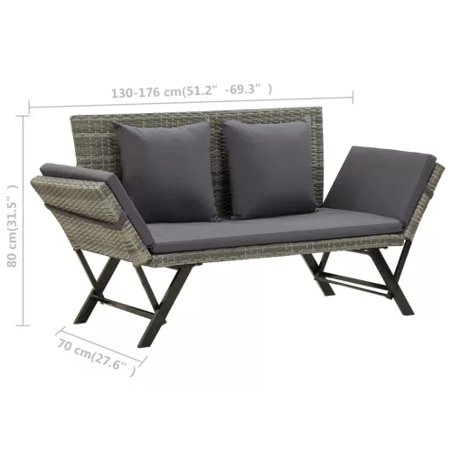  szürke polyrattan kerti pad párnákkal 176 cm