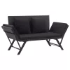  fekete polyrattan kerti pad párnákkal 176 cm