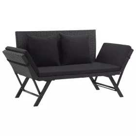  fekete polyrattan kerti pad párnákkal 176 cm