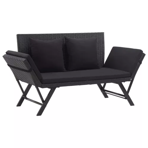  fekete polyrattan kerti pad párnákkal 176 cm