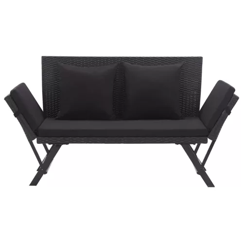 fekete polyrattan kerti pad párnákkal 176 cm