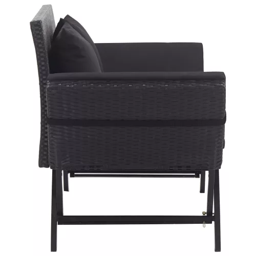  fekete polyrattan kerti pad párnákkal 176 cm