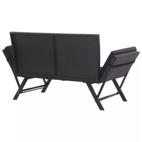 fekete polyrattan kerti pad párnákkal 176 cm