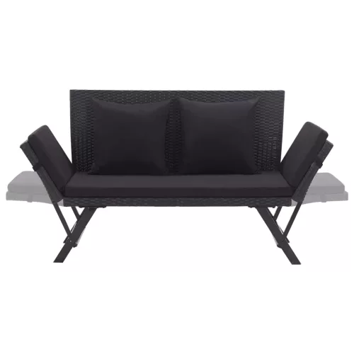  fekete polyrattan kerti pad párnákkal 176 cm