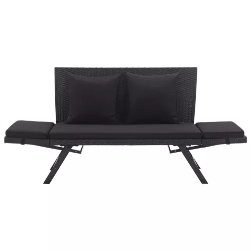 fekete polyrattan kerti pad párnákkal 176 cm