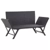  fekete polyrattan kerti pad párnákkal 176 cm