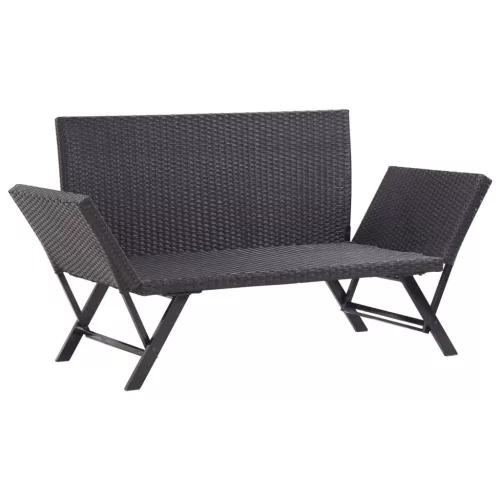  fekete polyrattan kerti pad párnákkal 176 cm