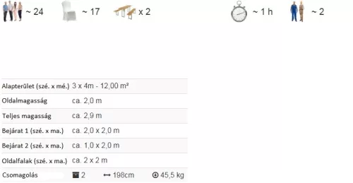 TP 3x4m standard rendezvénysátor, PE 450 - szürke-fehér
