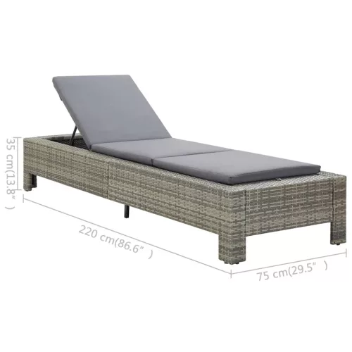  szürke polyrattan napozóágy párnával 