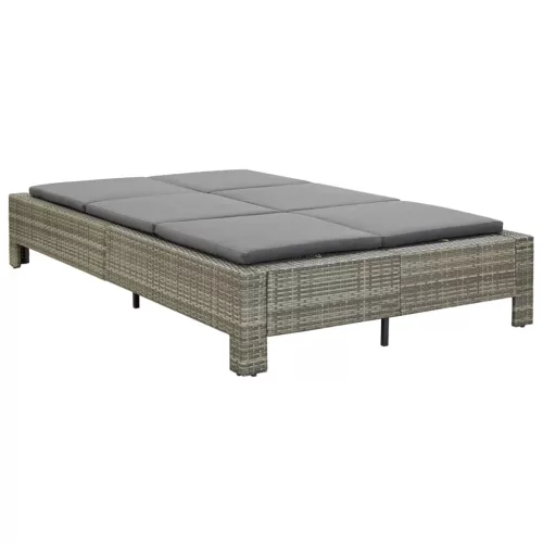  kétszemélyes szürke polyrattan napozóágy párnával