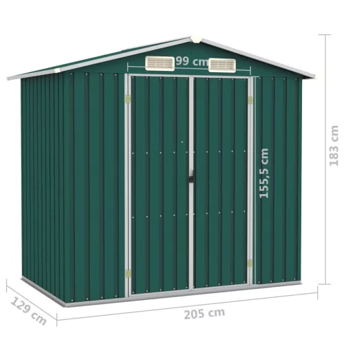  zöld horganyzott acél kerti fészer 205 x 129 x 183 cm 