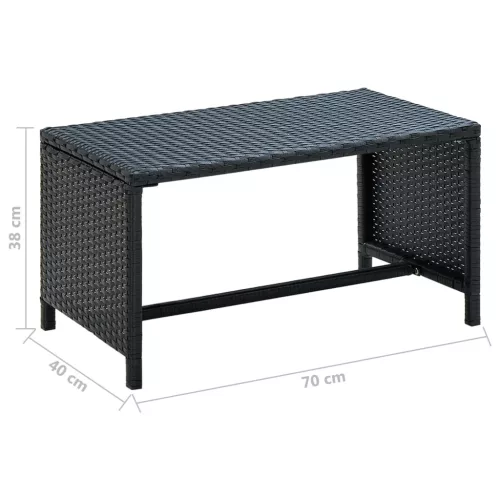  fekete polyrattan dohányzóasztal 70 x 40 x 38 cm