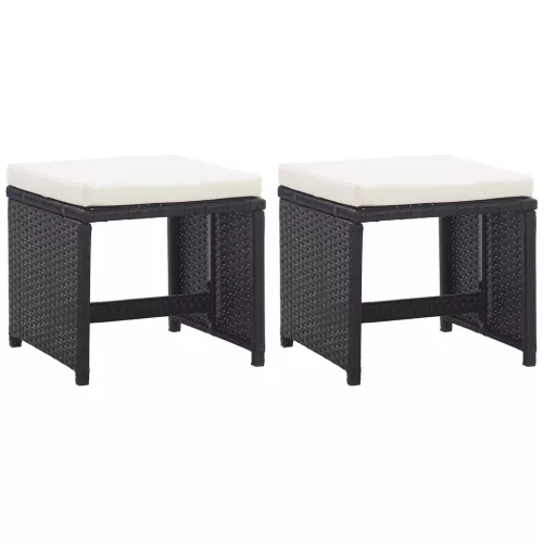  2 db fekete polyrattan kerti ülőke párnával