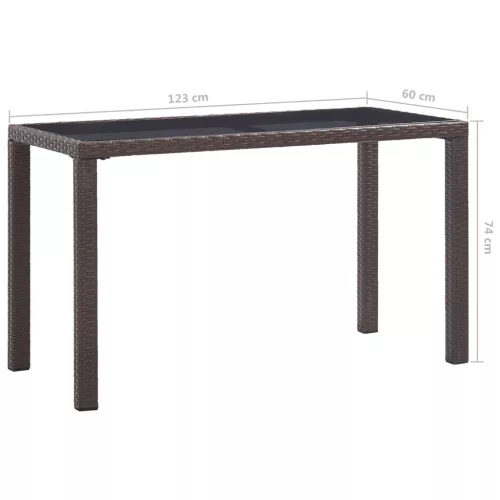  barna polyrattan kerti asztal 123 x 60 x 74 cm