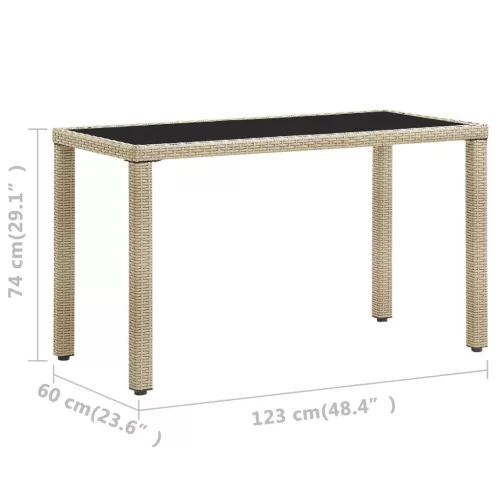  bézs polyrattan kerti asztal 123 x 60 x 74 cm