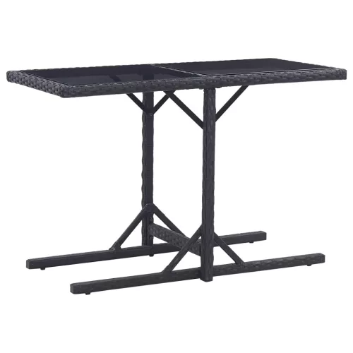  fekete polyrattan és üveglapos kerti asztal 110 x 53 x 72 cm